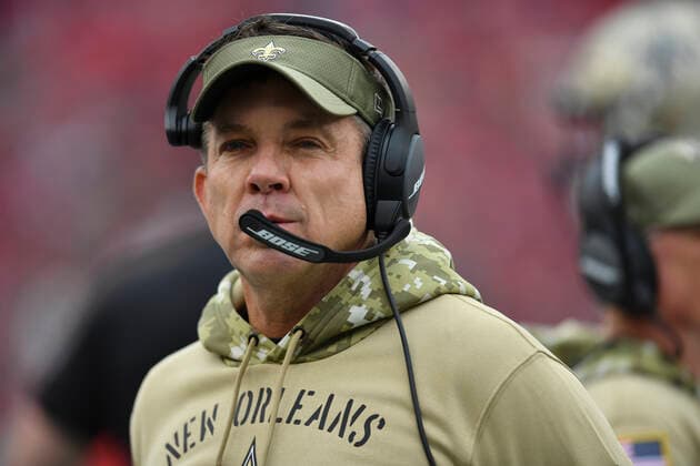 TAMPA, FL - NOVEMBER 17: New Orleans Saints head coach Sean Payton during the first half of an NFL, American Football Herren, USA game between the New Orleans Saints and the Tampa Bay Bucs on November 17, 2019, at Raymond James Stadium in Tampa, FL. (Photo by Roy K. Miller Icon Sportswire) NFL: NOV 17 Saints at Buccaneers Icon191117018