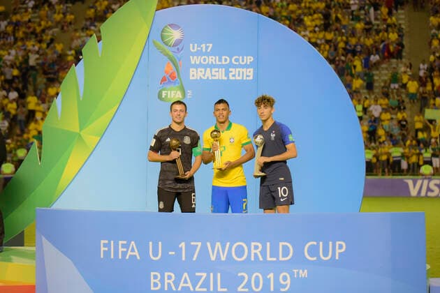 Sub 17 Mexico e Brasil BRASÍLIA, DF - 17.11.2019: SUB 17 MEXICO E BRASIL - Silver Balls for Eugenio Pizzuto, Golden for Veron and Bronze for Adil Aouchiche at the FIFA U-17 World Cup finals. Brasilia DF. (Photo: Reinaldo Reginato Fotoarena) x1833740x  ReinaldoxReginato
