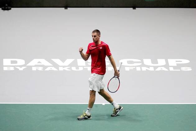 Borna Gojo of Croatia in action against Andrey Rublev of Russia during the inauguration match of the Davis Cup finals at the Caja Magica facilities in Madrid, Spain, 18 November 2019. The 2019 Davis Cup finals will take place from 18 to 24 November 2019 in Madrid. Russia vs Croatia !ACHTUNG: NUR REDAKTIONELLE NUTZUNG!  Copyright: xChemaxMoyax GRAF1112 20191118-637096946424713041