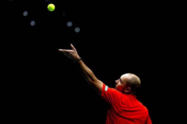 Steve Darcis of Belgium in action against Santiago Giraldo of Colombia during the inauguration match of the Davis Cup finals between Belgium and Colombia at the Caja Magica facilities in Madrid, Spain, 18 November 2019. The 2019 Davis Cup finals will take place from 18 to 24 November 2019 in Madrid. Belgium vs Colombia !ACHTUNG: NUR REDAKTIONELLE NUTZUNG!  Copyright: xKikoxHuescax GRAF1140 20191118-637096951729585777