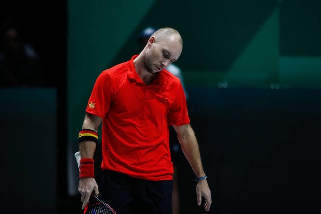 November 18, 2019, Madrid, VALENCIA, SPAIN: Steve Darcis, player of Belgium Team, in action during the first round, Group D, against Santiago Giraldo, player of Colombia Team, during the Davis Cup by Rakuten Madrid Finals 2019 tenis tournament celebrated at Caja Magica on November 18, 2019, in Madrid, Spain. Tennis: Davis Cup 2019, day 1 - ZUMAa181 20191118_zaa_a181_082 Copyright: xAFP7x