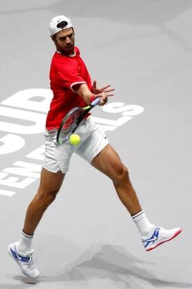 Karen Khachanov of Russia in action against Borna Coric of Croatia during the inauguration matches of the Davis Cup finals at the Caja Magica facilities in Madrid, Spain, 18 November 2019. The 2019 Davis Cup finals will take place from 18 to 24 November 2019 in Madrid. Russia vs Croatia !ACHTUNG: NUR REDAKTIONELLE NUTZUNG!  Copyright: xChemaxMoyax GRAF1230 20191118-637097016972978180