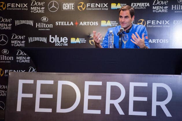 November 18, 2019, Buenos Aires, Federal Capital, Argentina: press conference, PK, Pressekonferenz of Roger Federer and Alexander Zverev after their arrival in Buenos Aires, Argentina. Both players will star in the exhibition match that will take place on Wednesday, November 20 at Parque Roca. In principle, the game was going to be against Juan Martin del Potro, but five days after the show, the Argentine said he would not be able to play because of physical problems. After their stay in Buenos Aires, both the Swiss and the German will tour Latin America in which they will perform in Mexico, Colombia and Chile. Roger Federer in Argentina. - ZUMAa179 95089182st Copyright: xRobertoxAlmeidaxAveledox