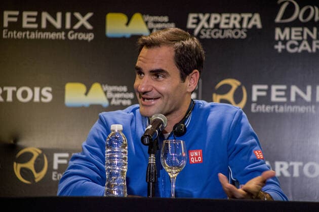 November 18, 2019, Buenos Aires, Federal Capital, Argentina: press conference, PK, Pressekonferenz of Roger Federer and Alexander Zverev after their arrival in Buenos Aires, Argentina. Both players will star in the exhibition match that will take place on Wednesday, November 20 at Parque Roca. In principle, the game was going to be against Juan MartoÂ­n del Potro, but five days after the show, the Argentine said he would not be able to play because of physical problems. After their stay in Buenos Aires, both the Swiss and the German will tour Latin America in which they will perform in Mexico, Colombia and Chile. Roger Federer in Argentina. - ZUMAa179 95091525st Copyright: xRobertoxAlmeidaxAveledox