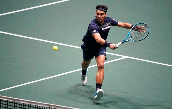 MADRID, SPAIN - NOVEMBER 18: Fabio Fognini of Italy in action during the Group F match between Italy and Canada of Davis Cup by Rakuten Madrid Finals 2019 at Caja Magica on November 18, 2019 in Madrid, Spain. (Photo by Jose Manuel Alvarez Kosmos Tennis) Cordon Press