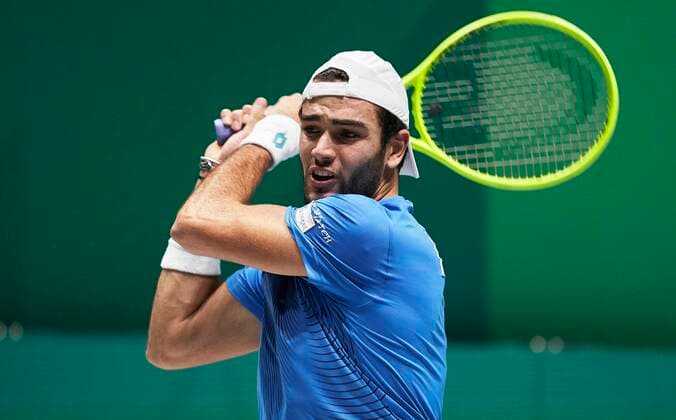 MADRID, SPAIN - NOVEMBER 18: Matteo Berrettini of Italy in action during the Group F match between Italy and Canada of Davis Cup by Rakuten Madrid Finals 2019 at Caja Magica on November 18, 2019 in Madrid, Spain. (Photo by Mateo Villalba Kosmos Tennis) Cordon Press