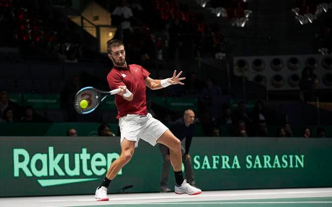 MADRID, SPAIN - NOVEMBER 18: Borna Coric of Croatia in action during the Group B match between Croatia and Russia of Davis Cup by Rakuten Madrid Finals 2019 at Caja Magica on November 18, 2019 in Madrid, Spain. (Photo by Jose Manuel Alvarez Kosmos Tennis) Cordon Press