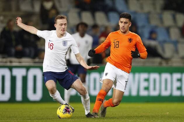 (L-R), Oliver Skipp of England U21, U 21 Abdou Harroui of the Netherlands U21 during the International Friendly, Länderspiel, Nationalmannschaft match between The Netherlands U21 and England U21 at the Vijverberg stadium on November 19, 2019 in Doetinchem, The Netherlands International Friendly 2019 2020 xVIxANPxSportx xJeroenxPutmansxIVx 401884684