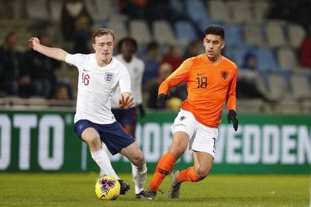 (L-R), Oliver Skipp of England U21, U 21 Abdou Harroui of the Netherlands U21 during the International Friendly, Länderspiel, Nationalmannschaft match between The Netherlands U21 and England U21 at the Vijverberg stadium on November 19, 2019 in Doetinchem, The Netherlands International Friendly 2019 2020 xVIxANPxSportx xJeroenxPutmansxIVx 401884692