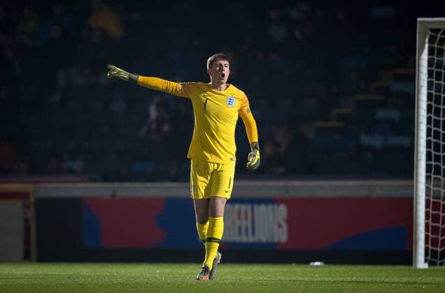 Goalkeeper Billy Crellin (Fleetwood Town) of England U20 during the international match, Länderspiel, Nationalmannschaft between England U20 and Iceland U21, U 21 at Adams Park, High Wycombe, England on 19 November 2019. Copyright: xAndyxRowlandx PMI-3208-0005