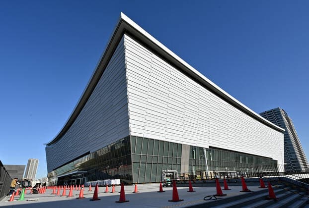 November 21, 2019, Tokyo, Japan - Construction of the Ariake Arena, the venue for the 2020 Tokyo Olympics volleyball and handball games and Paralympic wheelchair basketball, is almost completed on the waterfront area of Tokyos Ariake on Thursday, November 21. After the Tokyo 2020 Games, the arena will become a new sporting and cultural center with a seating capacity for up to 15,000 spectators. Noxthirdxpartyxsales  (117017354)
