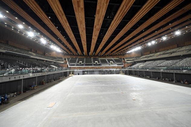 November 21, 2019, Tokyo, Japan - Construction of the Ariake Arena, the venue for the 2020 Tokyo Olympics volleyball and handball games and Paralympic wheelchair basketball, is almost completed on the waterfront area of Tokyos Ariake on Thursday, November 21. After the Tokyo 2020 Games, the arena will become a new sporting and cultural center with a seating capacity for up to 15,000 spectators. Noxthirdxpartyxsales  (117017364)