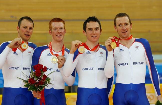 PARIS 2024, OLYMPIC LEGENDS: Bradley Wiggins Paul Manning, Ed Clancy, Thomas Geraint & Bradley Wiggins Great Britain Mens Team Pursuit Final Olympic Stadium, Beijing, China 18 August 2008  Copyright: MaryxEvansxAllstarxPaulxMcFegan 12419710