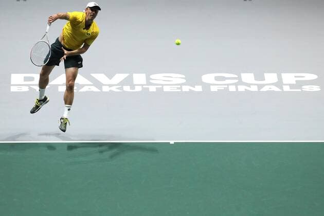 Australian tennis player John Millman in action against Canadian Vasek Pospisil during the quarterfinals of the Davis Cup Madrid Finals held at the Caja Magica tennis venue in Madrid, Spain, 21 November 2019. Davis Cup Madrid Finals: Canada vs. Australia !ACHTUNG: NUR REDAKTIONELLE NUTZUNG!  Copyright: xKikoxHuescax GRAF3698 20191121-637099622665076163
