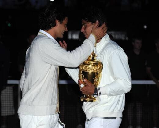 Roger Federer & Rafael Nadal Rafael Nadal Wins 2008 Mens Singles Rafael Nadal Wins 2008 Mens Singles Wimbledon, London 06 July 2008  Copyright: MaryxEvansxAllstarxRogerxParker 12441073