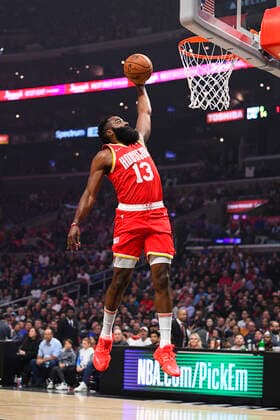 LOS ANGELES, CA - NOVEMBER 22: Houston Rockets Guard James Harden (13) goes up for a dunk during a NBA, Basketball Herren, USA game between the Houston Rockets and the Los Angeles Clippers on November 22, 2019 at STAPLES Center in Los Angeles, CA. (Photo by Brian Rothmuller Icon Sportswire) NBA: NOV 22 Rockets at Clippers Icon191122014