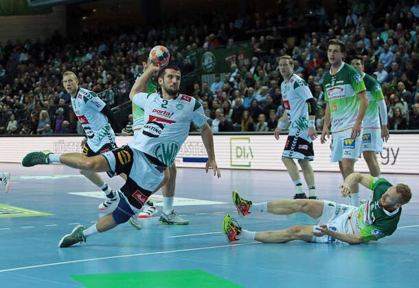 23.11.2019, xovx, Handball Bundesliga, HSG Wetzlar - TSV GWD Minden emspor, Angriff Minden, v.l. Christoffer Rambo (GWD Minden), Nils Torbruegge (HSG Wetzlar), Lucas Meister (GWD Minden), Marian Michalczik (GWD Minden), Olle Forsell Schefvert (HSG Wetzlar), Stefan Kneer (HSG Wetzlar), Aktion . (DFL DFB REGULATIONS PROHIBIT ANY USE OF PHOTOGRAPHS as IMAGE SEQUENCES and or QUASI-VIDEO) Wetzlar