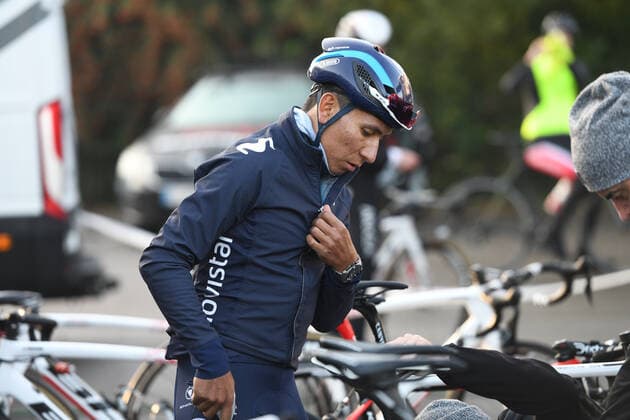 Le coureur colombien Nairo Quintana a rejoint la formation francaise Arkea-Samsic. Il participe actuellement a un stage a Bruz (Ille-et-Vilaine) avec sa nouvelle equipe. CYCLISME : Nairo Quintana avec equipe Arkea Samsic - Bruz - 24 10 2019 RonanHoussin Panoramic 