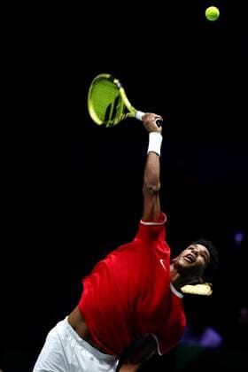 Spanish tennis player Roberto Bautista in action against Canadian Felix Auger-Aliassime during the Davis Cup Finals tennis tournament final tie between Canada and Spain at the Caja Magica facilities in Madrid, Spain, 24 November 2019. Spain vs. Canada !ACHTUNG: NUR REDAKTIONELLE NUTZUNG!  Copyright: xKikoxHuescax GRAF6214 20191124-637102128516005397
