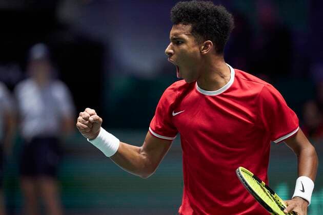 MADRID, SPAIN - NOVEMBER 24: Felix Auger-Aliassime of Canada celebrates during the Final match between Spain and Canada of Davis Cup by Rakuten Madrid Finals 2019 at Caja Magica on November 24, 2019 in Madrid, Spain. (Photo by Diego Souto Kosmos Tennis) Cordon Press
