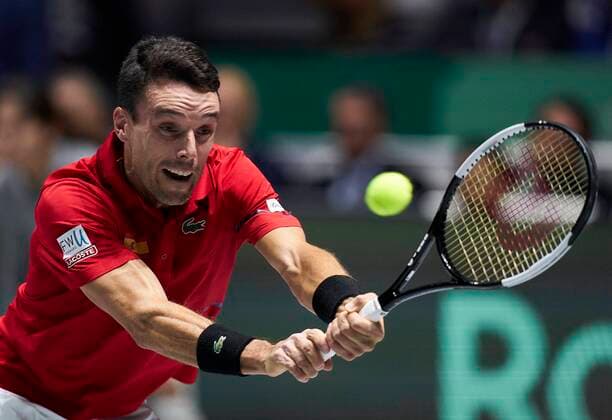 Sport Bilder des Tages MADRID, SPAIN - NOVEMBER 24: Roberto Bautista of Spain in action during the Final match between Spain and Canada of Davis Cup by Rakuten Madrid Finals 2019 at Caja Magica on November 24, 2019 in Madrid, Spain. (Photo by Diego Souto Kosmos Tennis) Cordon Press
