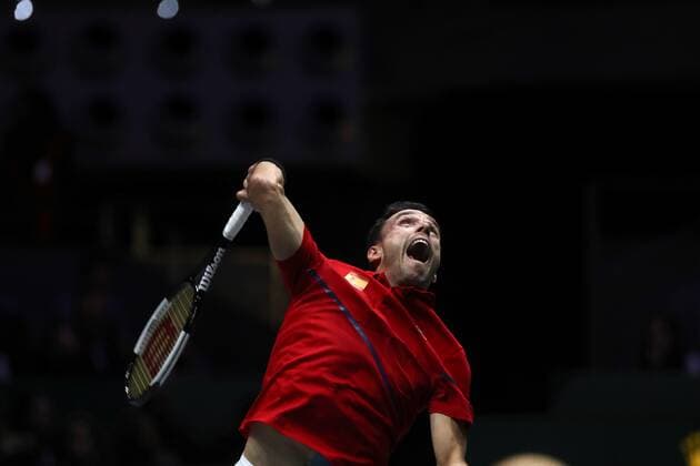 Spanish tennis player Roberto Bautista in action against Canadian Felix Auger-Aliassime during the Davis Cup Finals tennis tournament final tie between Canada and Spain at the Caja Magica facilities in Madrid, Spain, 24 November 2019. Spain vs. Canada !ACHTUNG: NUR REDAKTIONELLE NUTZUNG!  Copyright: xKikoxHuescax GRAF6255 20191124-637102154568215573