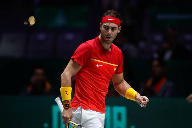 November 24, 2019, Madrid, MADRID, SPAIN: Rafael Nadal of Spain in action during the final match against Denis Shapovalov of Canada during the Day 7 of the 2019 Davis Cup at La Caja Magica on November 24, 2019 in Madrid, Spain. Tennis: Davis Cup - Day 7 - ZUMAa181 20191124_zaa_a181_111 Copyright: xAFP7x