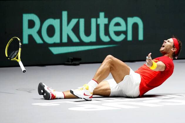 Spanish tennis player Rafa Nadal celebrates after defeating Canadian Denis Shapovalov during the Davis Cup Finals tennis tournament final tie between Canada and Spain at the Caja Magica facilities in Madrid, Spain, 24 November 2019. Spain vs. Canada !ACHTUNG: NUR REDAKTIONELLE NUTZUNG!  Copyright: xJuanJoxMartínx GRAF6465 20191124-637102281078457246