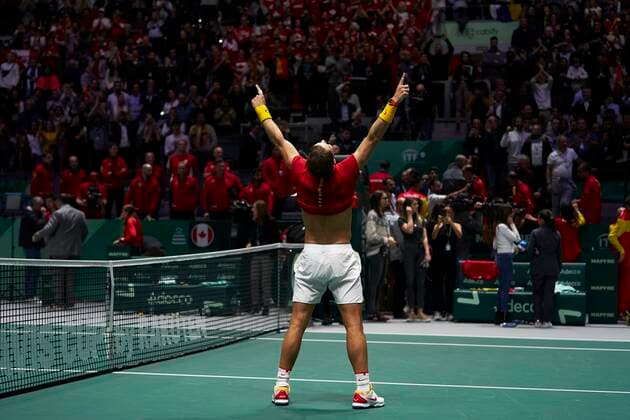 MADRID, SPAIN - NOVEMBER 24: Rafael Nadal of Spain celebrates after the Final match between Spain and Canada Davis Cup by Rakuten Madrid Finals 2019 at Caja Magica on November 24, 2019 in Madrid, Spain. (Photo by Mateo Villalba Kosmos Tennis) Cordon Press
