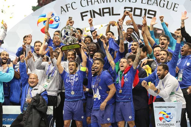 November 24, 2019, Saitama, Japan - Saudi Arabia s Al Hilal SFC members celebrate their victory of AFC Champions League at the final in Saitama, suburban Tokyo on Sunday, November 24, 2019. Al Hilal SFC defeated Urawa Reds 2-0 in the second match of the ACL finals. Noxthirdxpartyxsales  (117237844)