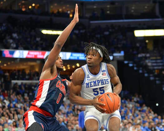 November 23, 2019: Memphis forward, Precious Achiuwa (55), in action against the Ole Miss defense during the NCAA, College League, USA basketball game between the Ole Miss Rebels and the Memphis Tigers at the FedEx Forum in Memphis, TN. Sports South Media CSM NCAA Basketball 2019: Ole Miss vs Memphis Nov 23 - ZUMAc04_ 20191123_zaf_c04_915 Copyright: xKevinxLangleyx