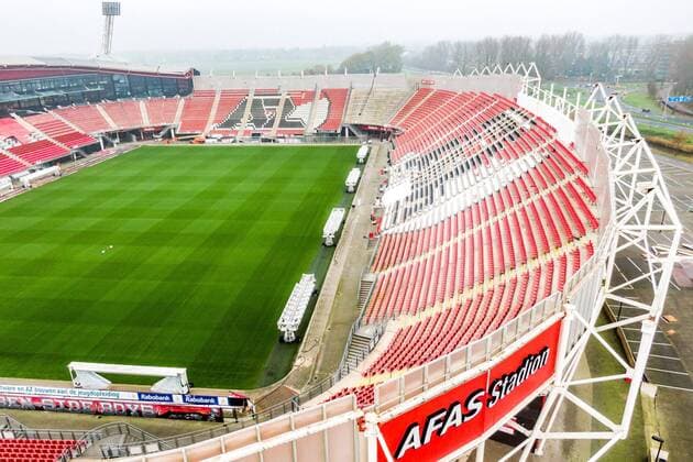 ALKMAAR, 24-11-2019, The entire roof was removed from the AFAS AZ football stadium after the collapse at the end of August. Roof AZ football stadium from the air  x5421537x Copyright: