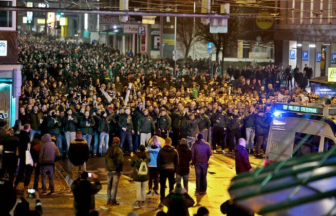 SOCCER - EL, WAC vs Gladbach GRAZ,AUSTRIA,28.NOV.19 - SOCCER - UEFA Europa League, group stage, WAC Wolfsberg vs Borussia Moenchengladbach. Image shows fans of Gladbach. GEPAxpictures xHansxOberlaender