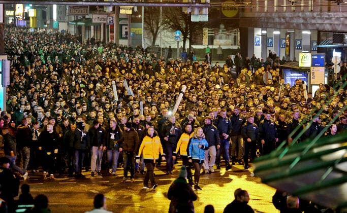 SOCCER - EL, WAC vs Gladbach GRAZ,AUSTRIA,28.NOV.19 - SOCCER - UEFA Europa League, group stage, WAC Wolfsberg vs Borussia Moenchengladbach. Image shows fans of Gladbach. GEPAxpictures xHansxOberlaender