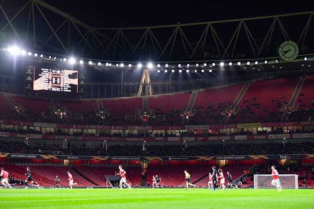 28.11.2019, xkvx, Fussball Europa League, Arsenal London - Eintracht Frankfurt emspor, v.l. Viele leere Plaetze im Stadion (DFL DFB REGULATIONS PROHIBIT ANY USE OF PHOTOGRAPHS as IMAGE SEQUENCES and or QUASI-VIDEO) London