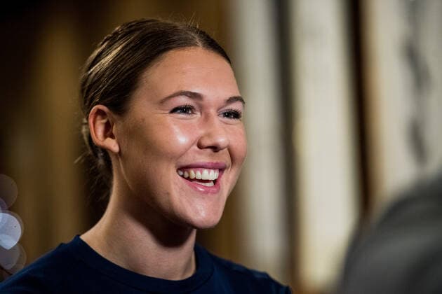 191129 Mikaela Mässing of Sweden is interviewed by the media during a press meeting ahead of the Women s World Handball Championship on November 29, 2019 in Kumamoto. Photo: Ludvig Thunman BILDBYRAN kod LT 35686 bbeng dam women handball handboll world handball championship 2019 sweden press meeting Copyright: LUDVIGxTHUNMAN BB191129LT017