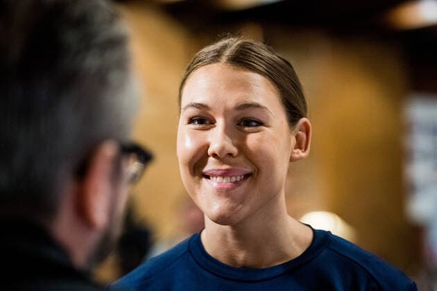 191129 Mikaela Mässing of Sweden is interviewed by the media during a press meeting ahead of the Women s World Handball Championship on November 29, 2019 in Kumamoto. Photo: Ludvig Thunman BILDBYRAN kod LT 35686 bbeng dam women handball handboll world handball championship 2019 sweden press meeting Copyright: LUDVIGxTHUNMAN BB191129LT025