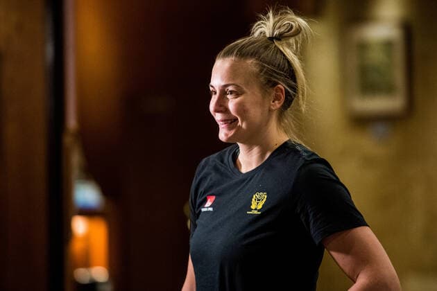 191129 Isabelle Gullden of Sweden is interviewed by the media during a press meeting ahead of the Women s World Handball Championship on November 29, 2019 in Kumamoto. Photo: Ludvig Thunman BILDBYRAN kod LT 35686 bbeng dam women handball handboll world handball championship 2019 sweden press meeting Copyright: LUDVIGxTHUNMAN BB191129LT034