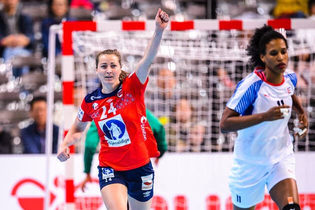 191130 Sanna Solberg of Norway celebrates during the Women s World Handball Championship game between Norway and Cuba on November 30, 2019 in Kumamoto. Photo: Daniel Stiller Bildbyran kod DS 59408 bbeng dam women handball handboll world handball championship 2019 norway norge cuba kuba handball vm jubel Copyright: DANIELxSTILLER BB191130DS028