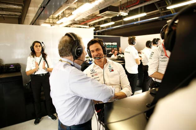 Motorsports: FIA Formula One World Championship, WM, Weltmeisterschaft 2019, Grand Prix of Abu Dhabi, Jean Todt (FRA, FIA President), Toto Wolff (AUT, Mercedes AMG Petronas Motorsport), Abu Dhabi United Arab Emirates