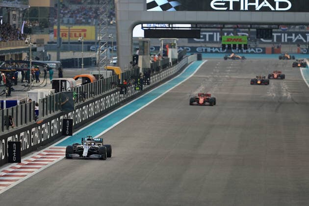 1st December 2019; Yas Marina Circuit, Abu Dhabi, United Arab Emirates; Formula 1 Abu Dhabi Grand Prix, race day; Mercedes AMG Petronas Motorsport, Lewis Hamilton powers away from the rest of the field- Editorial Use  ActionPlus12192791 LeannexBoon