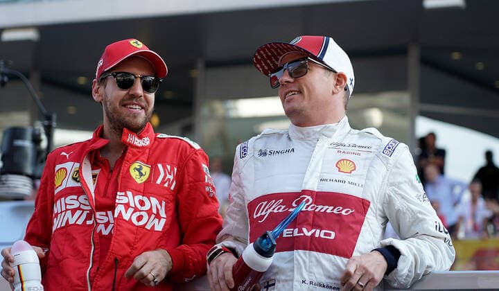 FORMULA 1 ETIHAD AIRWAYS ABU DHABI GRAND PRIX 2019 01.12.2019, Yas Marina Circuit, Abu Dhabi, FORMULA 1 ETIHAD AIRWAYS ABU DHABI GRAND PRIX 2019 , im Bild Sebastian Vettel (GER 5), Scuderia Ferrari Mission Winnow, Kimi Raikkonen (FIN 7), Alfa Romeo Racing