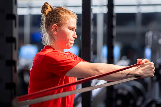 Handball, Frauen: WM 2019, Vorrunde, Gruppe B, Media Day - Krafttraining - Deutschland Meike Schmelzer (Deutschland Thueringer HC) Yamaga City Kumamoto Japan