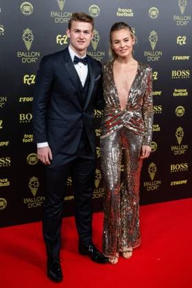 (191203) -- PARIS, Dec. 3, 2019 (Xinhua) -- Juventus Dutch defender Matthijs de Ligt (L) and his girlfriend Annekee Molenaar arrive to attend the Ballon d Or 2019 awards ceremony at the Theatre du Chatelet in Paris, France, Dec. 2, 2019. (Photo by Aurelien Morissard Xinhua) (SP)FRANCE-PARIS-SOCCER-BALLON D OR 2019 AWARDS 