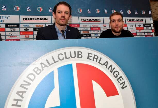 03.12.2019 - Handball - 1. Bundesliga - Saison 2019 2020 - HC Erlangen HCE - Pressekonferenz Pressetermin Medientermin - - Rene Selke ( Geschäftsführer HC Erlangen HCE ) und Klemen Ferlin