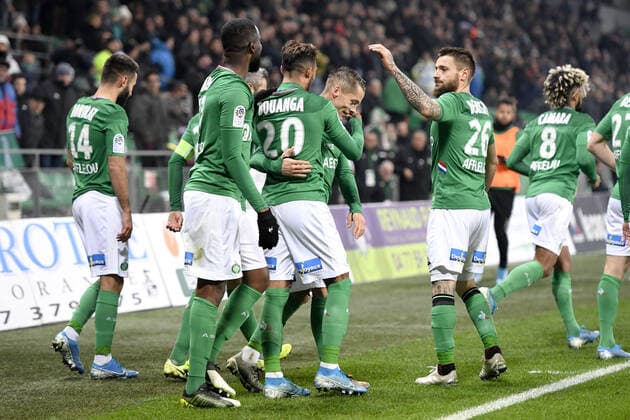 JOIE - 21 ROMAIN HAMOUMA (ASSE) - 26 MATHIEU DEBUCHY (ASSE) FOOTBALL : Saint Etienne vs Nice - Ligue 1 Conforama - 04 12 2019 AnthonyBIBARD FEP Panoramic 