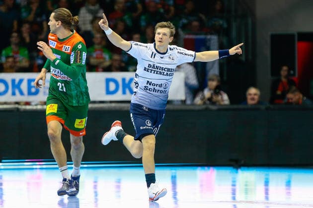 05.12.2019, xtgx, Handball Liqui Moly HBL, SC Magdeburg - SG Flensburg-Handewitt emspor, v.l. Lasse Svan (Flensburg, 11) Jubel, Torjubel, jubelt ueber das Tor, celebrate the goal, celebration GETEC Arena