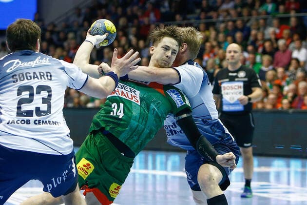 05.12.2019, xtgx, Handball Liqui Moly HBL, SC Magdeburg - SG Flensburg-Handewitt emspor, v.l. Michael Damgaard (Magdeburg, 34) wirft Tor, Torschuetze, erzielt Tor, Treffer, scores the goal GETEC Arena