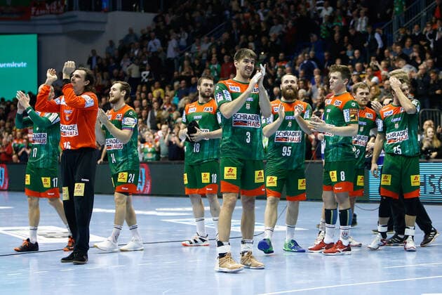 05.12.2019, xtgx, Handball Liqui Moly HBL, SC Magdeburg - SG Flensburg-Handewitt emspor, v.l. Magdeburg Jubel ueber den Sieg, Jubel nach Spielende GETEC Arena