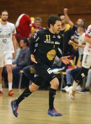 Bietigheim , Handball 2.Bundesliga SG BBM Bietigheim vs. TuS Ferndorf , Jubel Christian Schäfer ( BBM )